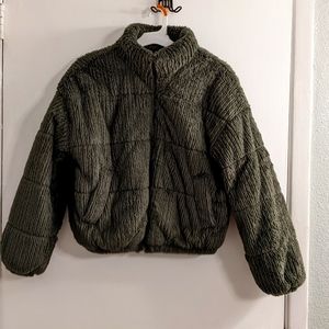 Fuzzy olive green coat